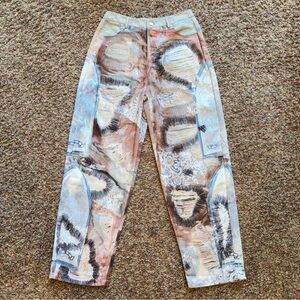 NWT Micas Abstract Patchwork Print High Rise Wide Leg Button Jeans Medium